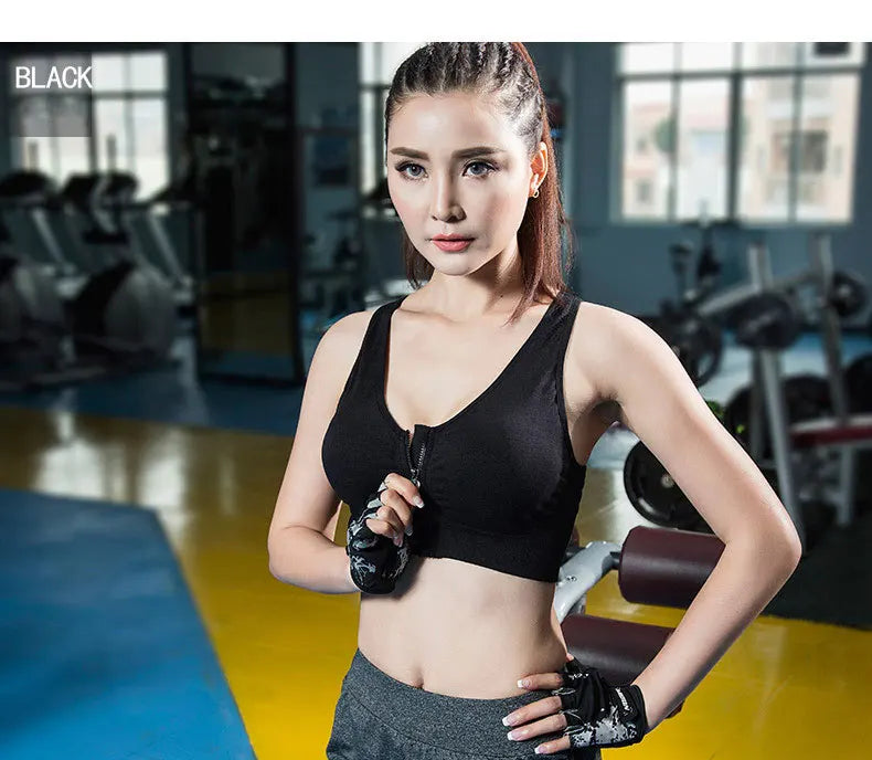 Front Zipper Sports Bra Top Fitness Running Vest Shock-absorbing Breathable Yoga Sports Bra For Women Push Up Brassiere S-4XL