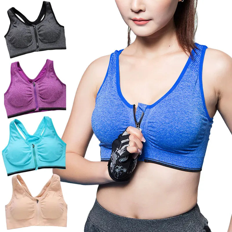 Front Zipper Sports Bra Top Fitness Running Vest Shock-absorbing Breathable Yoga Sports Bra For Women Push Up Brassiere S-4XL