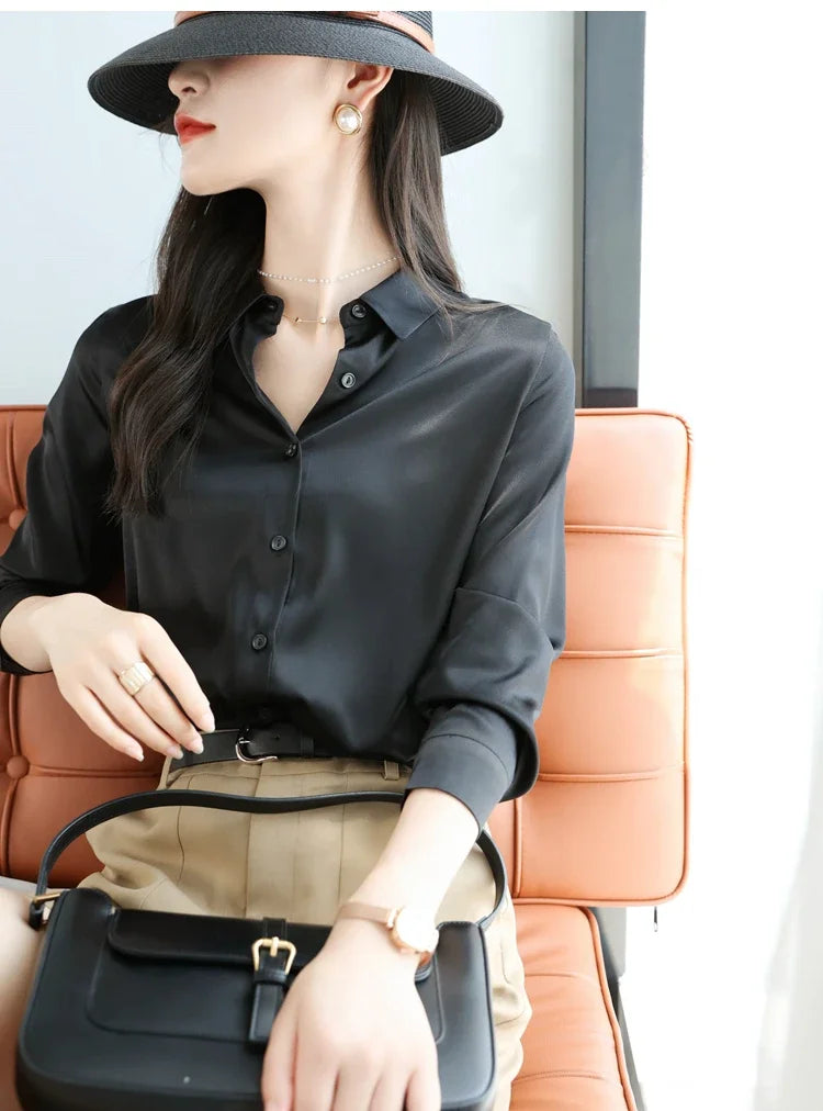 Satin Women's Shirt Blouses for Women Fashion 2024 Korean Style Womens Tops Office White Shirt Women OL Loose Elegant Clothing