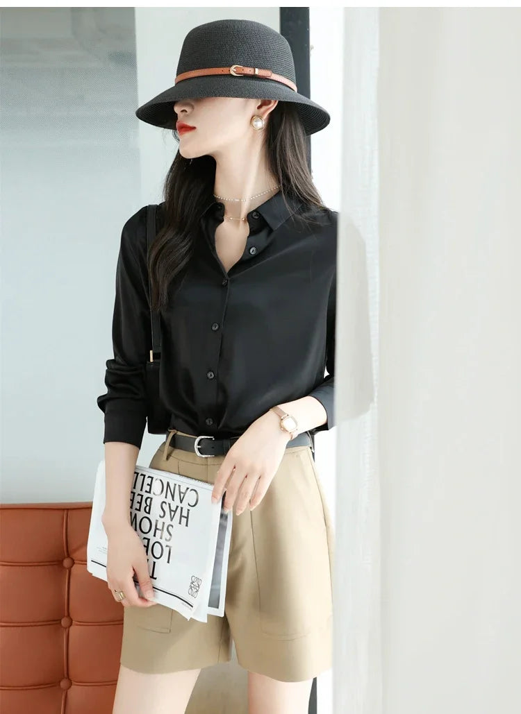 Satin Women's Shirt Blouses for Women Fashion 2024 Korean Style Womens Tops Office White Shirt Women OL Loose Elegant Clothing