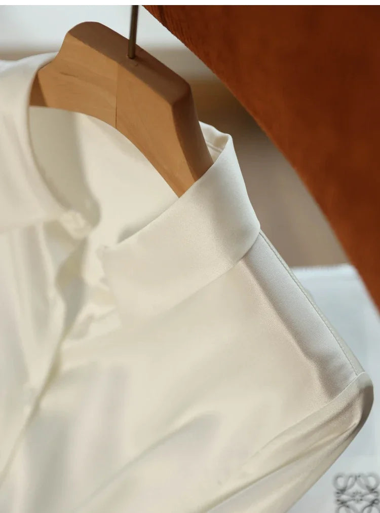 Satin Women's Shirt Blouses for Women Fashion 2024 Korean Style Womens Tops Office White Shirt Women OL Loose Elegant Clothing