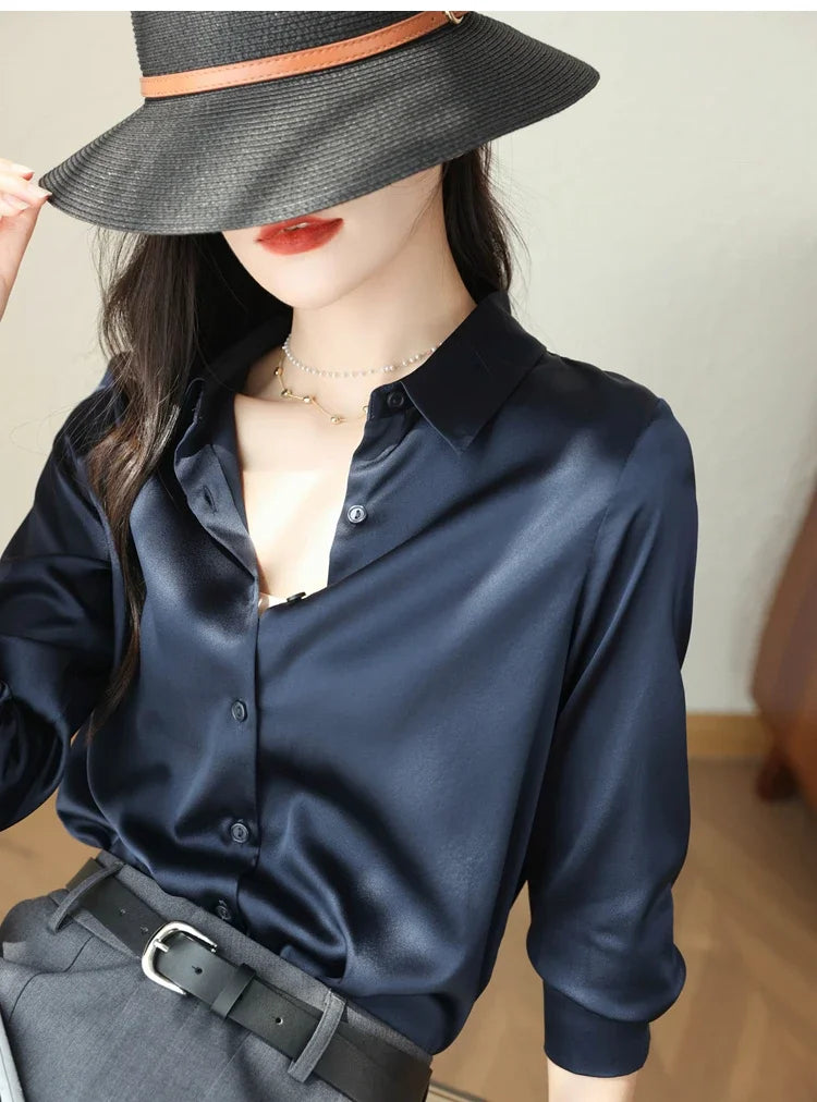 Satin Women's Shirt Blouses for Women Fashion 2024 Korean Style Womens Tops Office White Shirt Women OL Loose Elegant Clothing