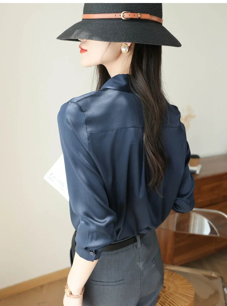 Satin Women's Shirt Blouses for Women Fashion 2024 Korean Style Womens Tops Office White Shirt Women OL Loose Elegant Clothing