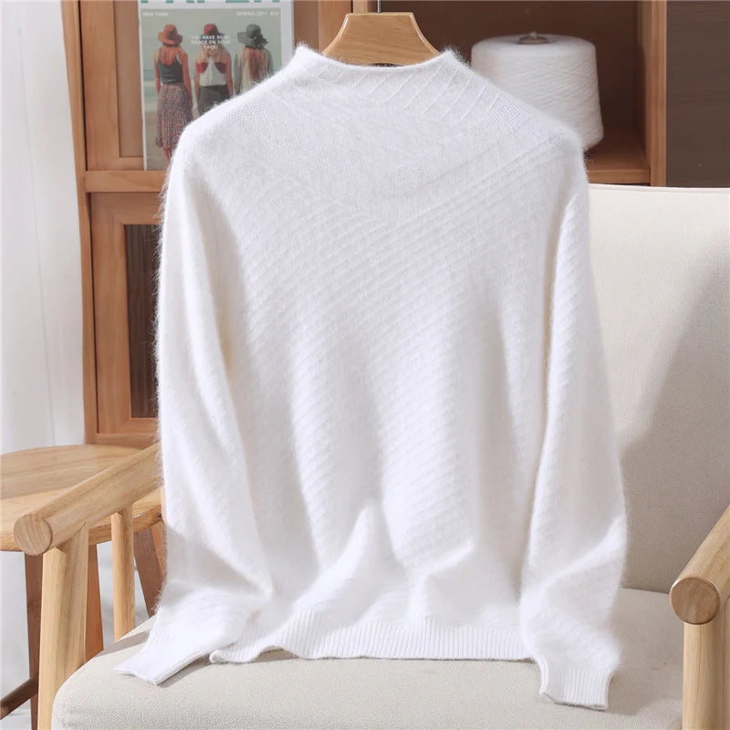 Autumn and winter mink cashmere knitted sweater Women's fashionable simple semi-high-neck sweater for women Soft comfortable top
