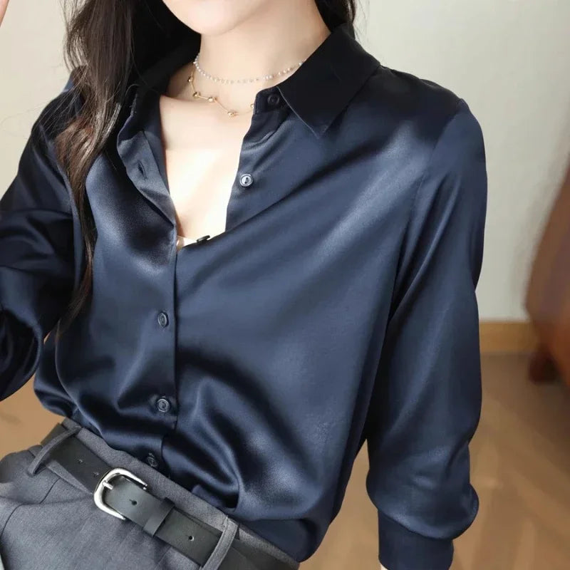 Satin Women's Shirt Blouses for Women Fashion 2024 Korean Style Womens Tops Office White Shirt Women OL Loose Elegant Clothing