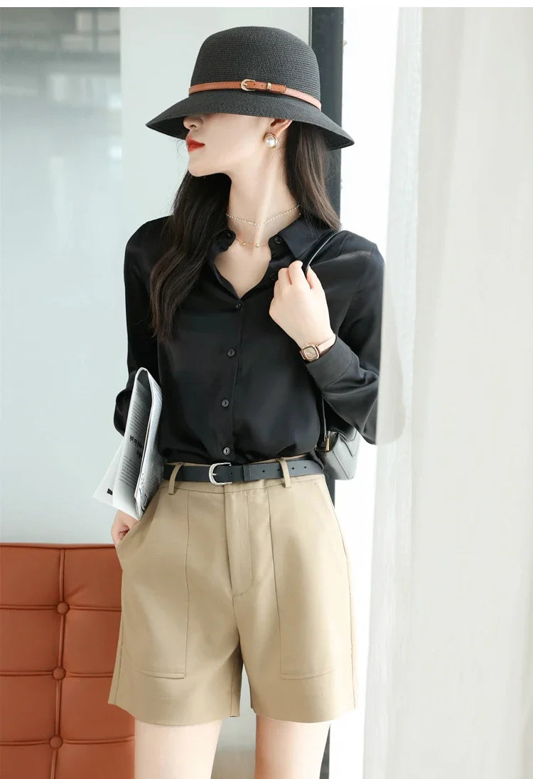 Satin Women's Shirt Blouses for Women Fashion 2024 Korean Style Womens Tops Office White Shirt Women OL Loose Elegant Clothing