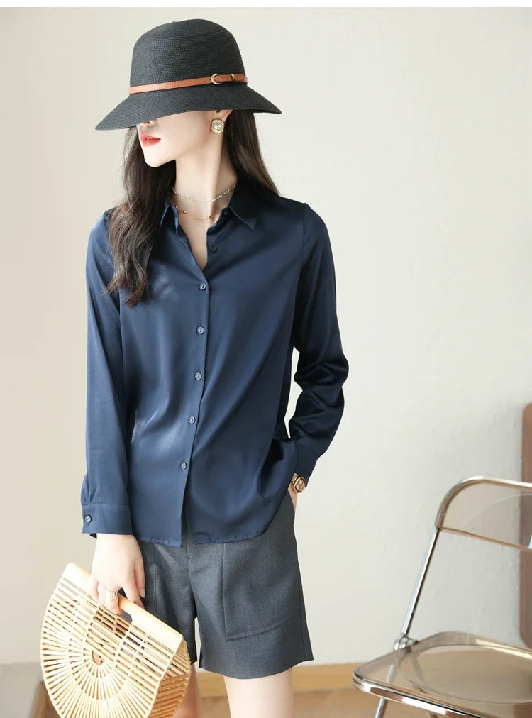 Satin Women's Shirt Blouses for Women Fashion 2024 Korean Style Womens Tops Office White Shirt Women OL Loose Elegant Clothing