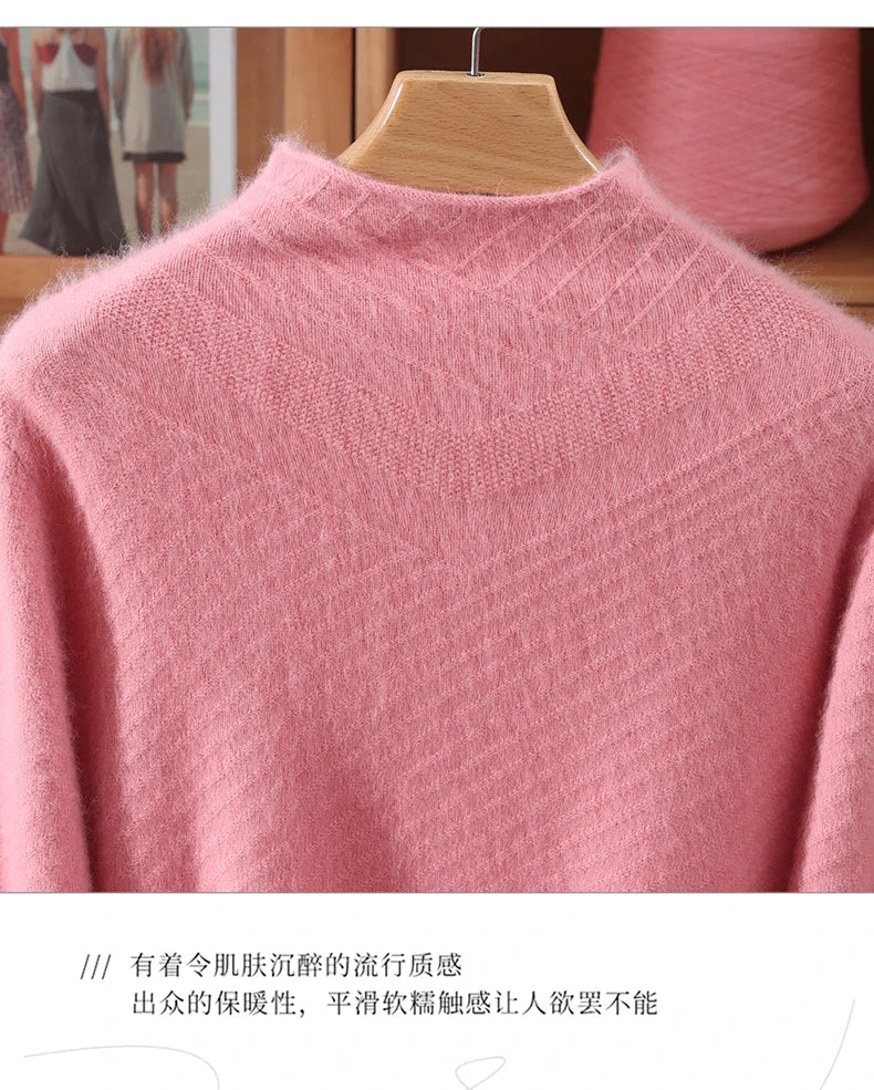 Autumn and winter mink cashmere knitted sweater Women's fashionable simple semi-high-neck sweater for women Soft comfortable top