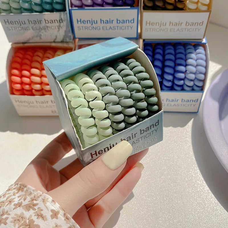 6Pcs New Fashion Gradient Color Telephone Wire Elastic Hair Band Spiral Cord Rubber Band Hair Tie Stretch Hair Bands Scrunchies