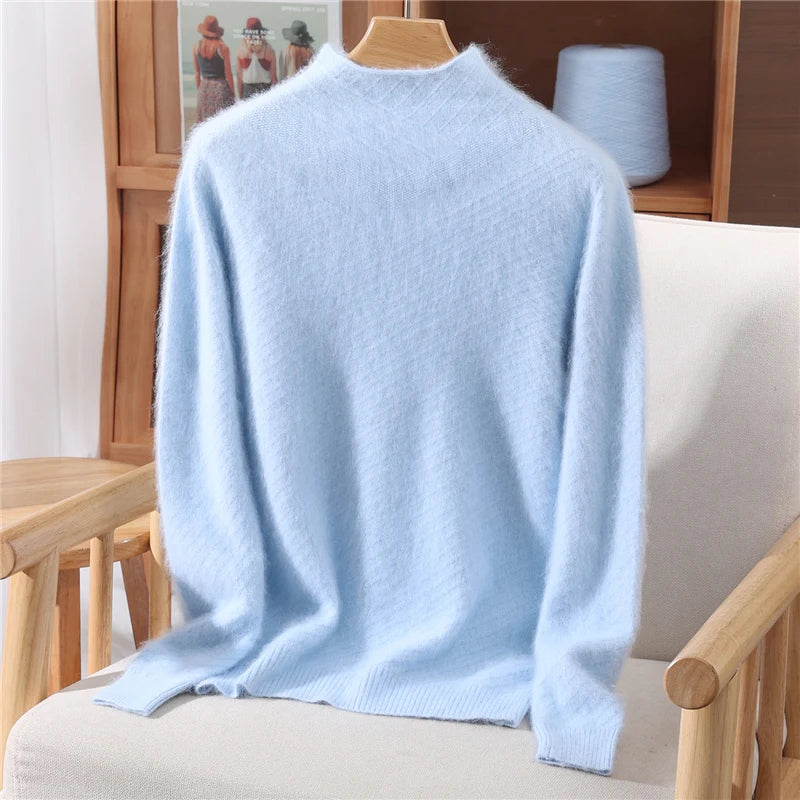 Autumn and winter mink cashmere knitted sweater Women's fashionable simple semi-high-neck sweater for women Soft comfortable top