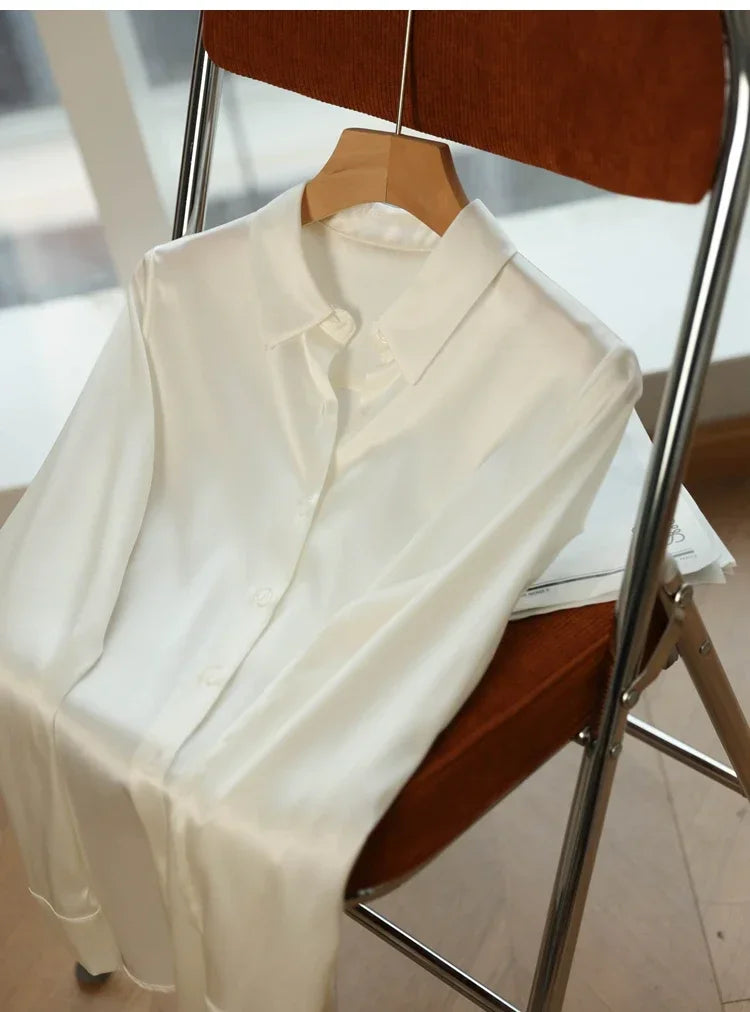 Satin Women's Shirt Blouses for Women Fashion 2024 Korean Style Womens Tops Office White Shirt Women OL Loose Elegant Clothing