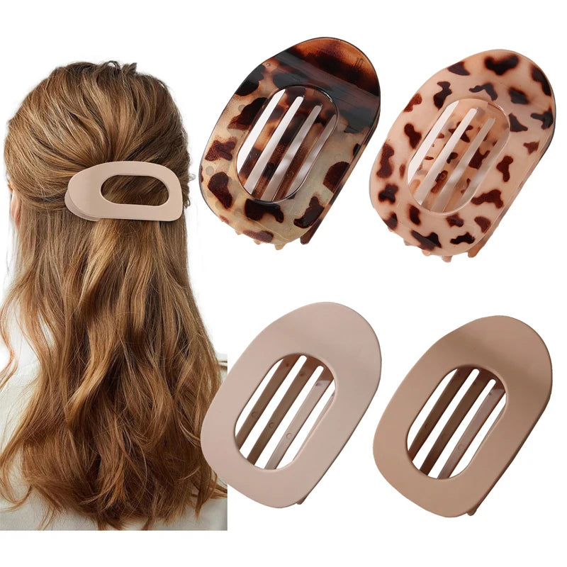 Fashion Oval Flat Hair Clips for Women New Design Leopard Large Flat Round Claw Clip French Hair Clips Trendy Hair Accessories