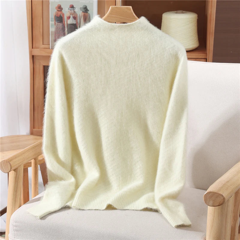 Autumn and winter mink cashmere knitted sweater Women's fashionable simple semi-high-neck sweater for women Soft comfortable top