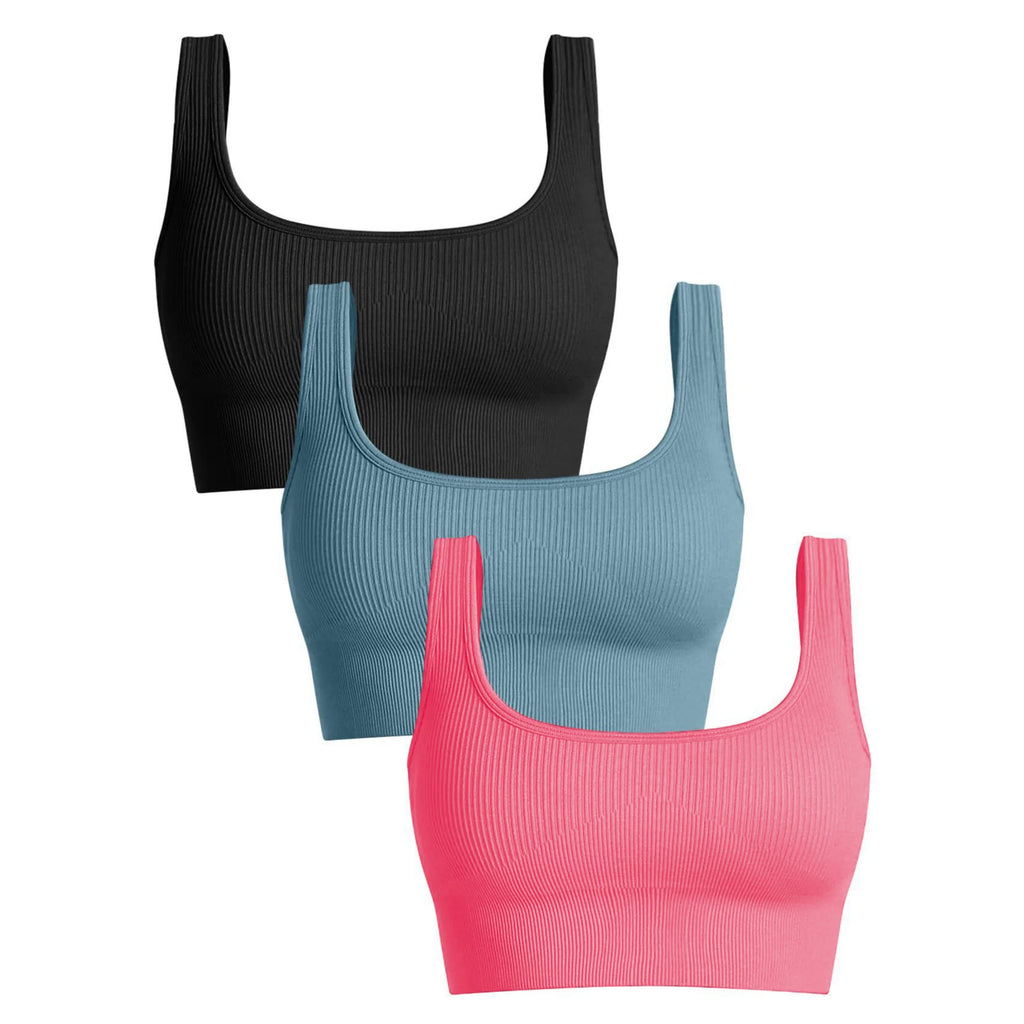 Women'S Ribbed Seamless Sports Bralettes,  High Stretch Knit Fabric, Solid Color, with Removable Pads for All Seasons