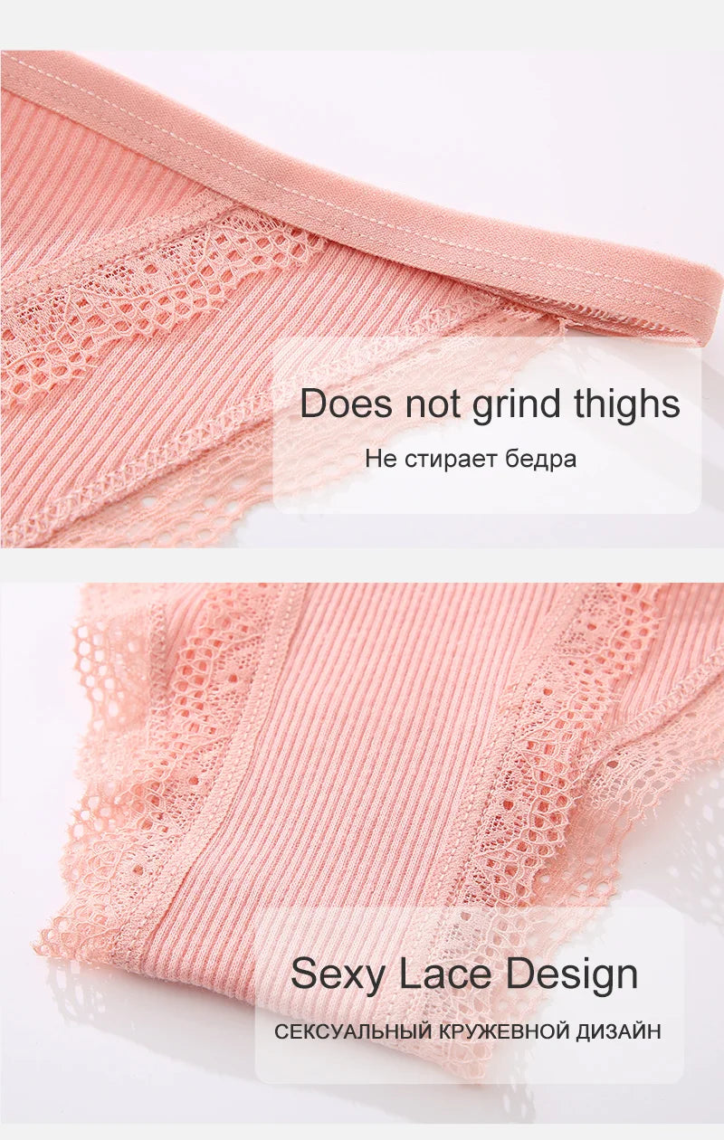 FINETOO Women's Cotton Panties 3Pcs/set Lace Briefs S-XL Comfortable Underwear Ladies Cotton Underpants Soft Panty Intimates New