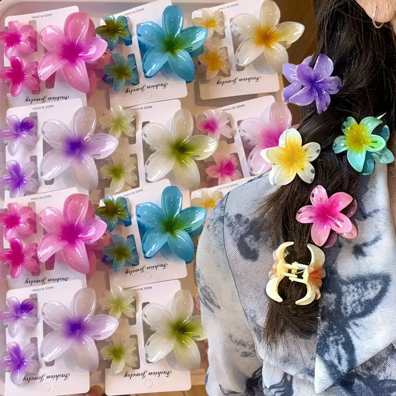 18Pcs Egg Flower Hair Clips Gradient Candy Color Flowers Suitable for Daily Use Backcombed Ponytail Shark Clip Hair Accessories