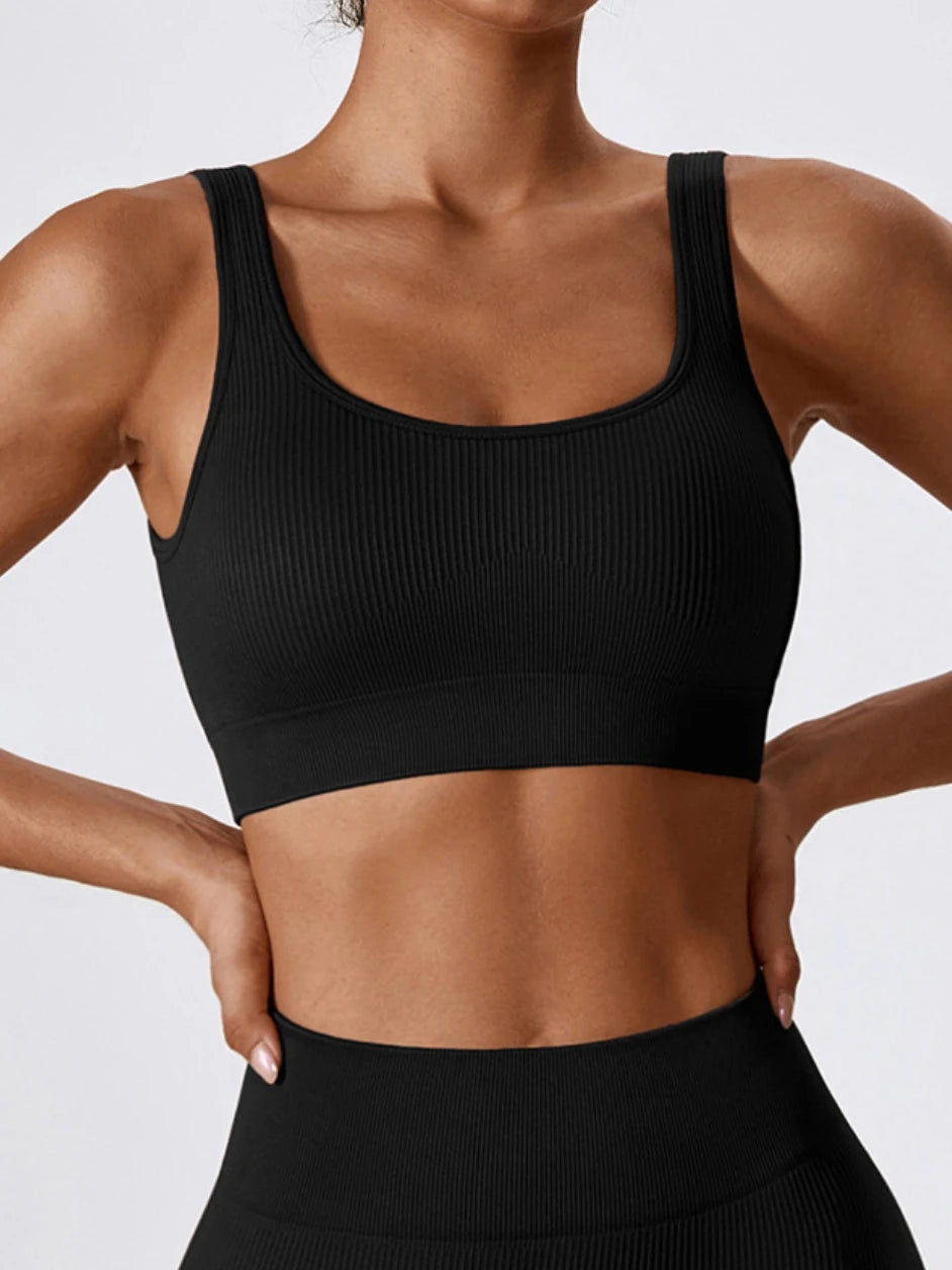Women'S Ribbed Seamless Sports Bralettes,  High Stretch Knit Fabric, Solid Color, with Removable Pads for All Seasons