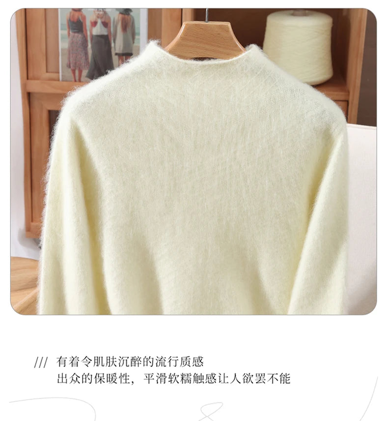Autumn and winter mink cashmere knitted sweater Women's fashionable simple semi-high-neck sweater for women Soft comfortable top