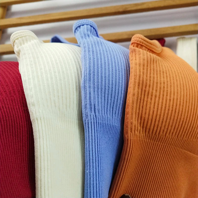 Women'S Ribbed Seamless Sports Bralettes,  High Stretch Knit Fabric, Solid Color, with Removable Pads for All Seasons