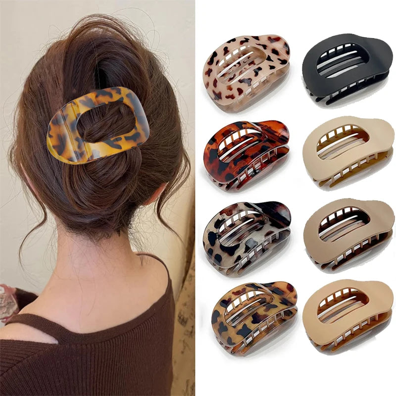 Fashion Oval Flat Hair Clips for Women New Design Leopard Large Flat Round Claw Clip French Hair Clips Trendy Hair Accessories
