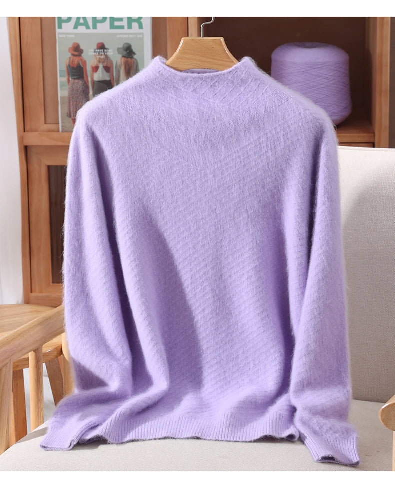 Autumn and winter mink cashmere knitted sweater Women's fashionable simple semi-high-neck sweater for women Soft comfortable top