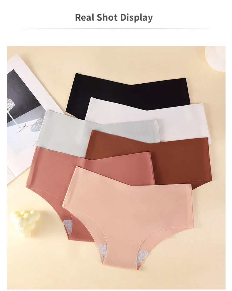 Women's Seamless Quick-Dry Breathable Antibacterial Ice Silk Nylon Knit Panties, Ladies Invisible Underwear Briefs Intimates