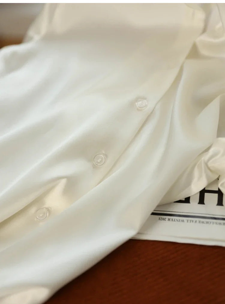 Satin Women's Shirt Blouses for Women Fashion 2024 Korean Style Womens Tops Office White Shirt Women OL Loose Elegant Clothing