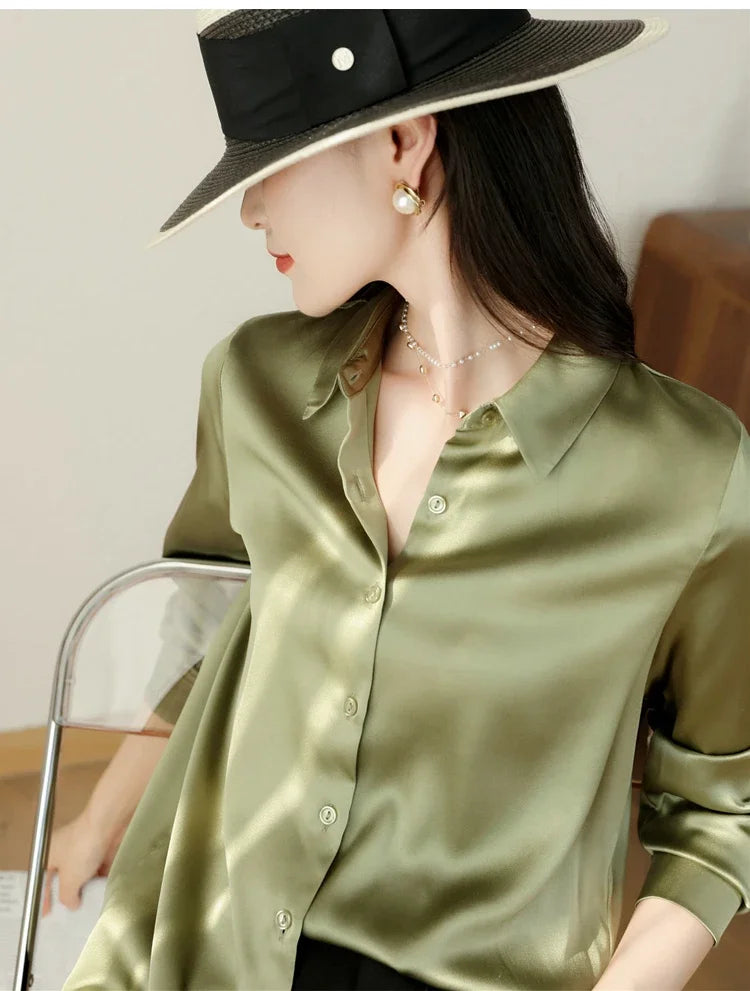 Satin Women's Shirt Blouses for Women Fashion 2024 Korean Style Womens Tops Office White Shirt Women OL Loose Elegant Clothing