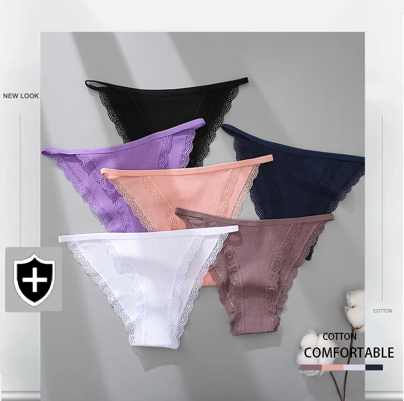 FINETOO Women's Cotton Panties 3Pcs/set Lace Briefs S-XL Comfortable Underwear Ladies Cotton Underpants Soft Panty Intimates New