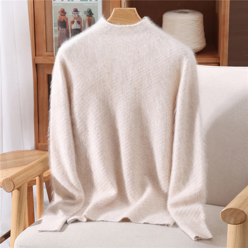 Autumn and winter mink cashmere knitted sweater Women's fashionable simple semi-high-neck sweater for women Soft comfortable top