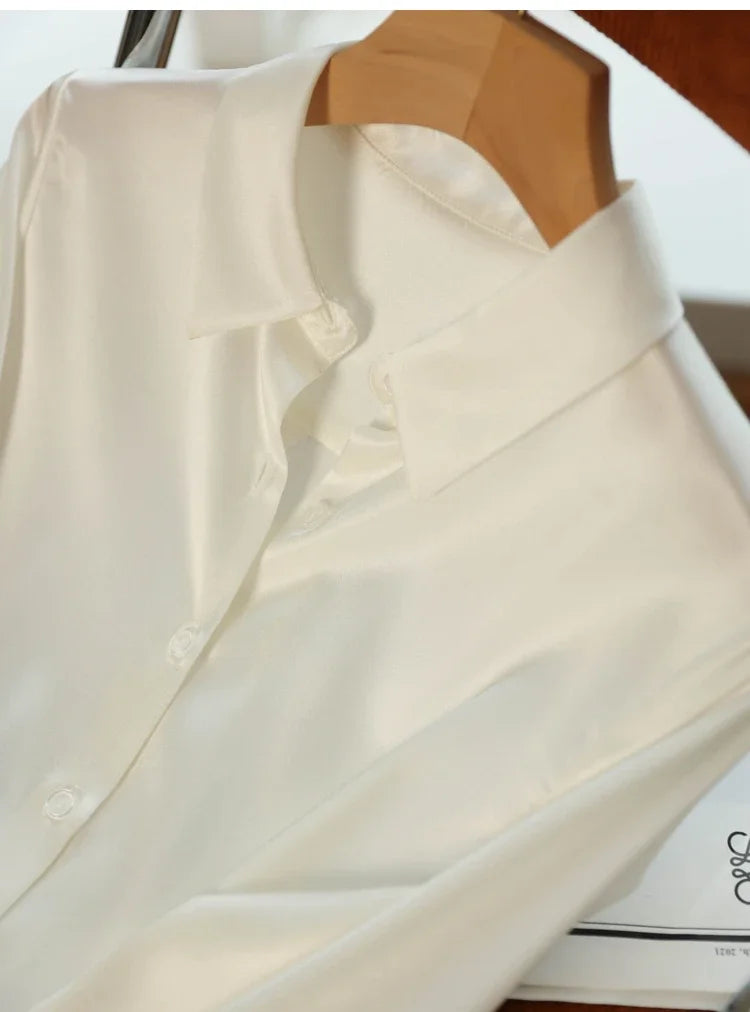Satin Women's Shirt Blouses for Women Fashion 2024 Korean Style Womens Tops Office White Shirt Women OL Loose Elegant Clothing