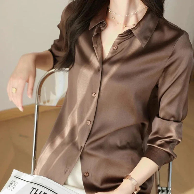 Satin Women's Shirt Blouses for Women Fashion 2024 Korean Style Womens Tops Office White Shirt Women OL Loose Elegant Clothing