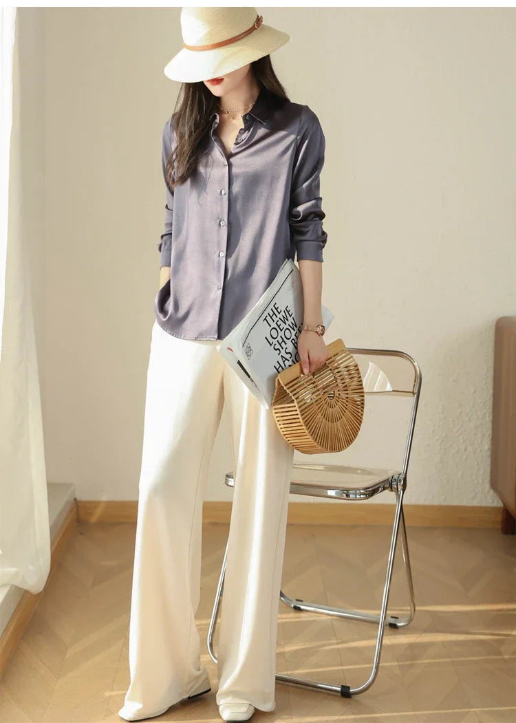 Satin Women's Shirt Blouses for Women Fashion 2024 Korean Style Womens Tops Office White Shirt Women OL Loose Elegant Clothing