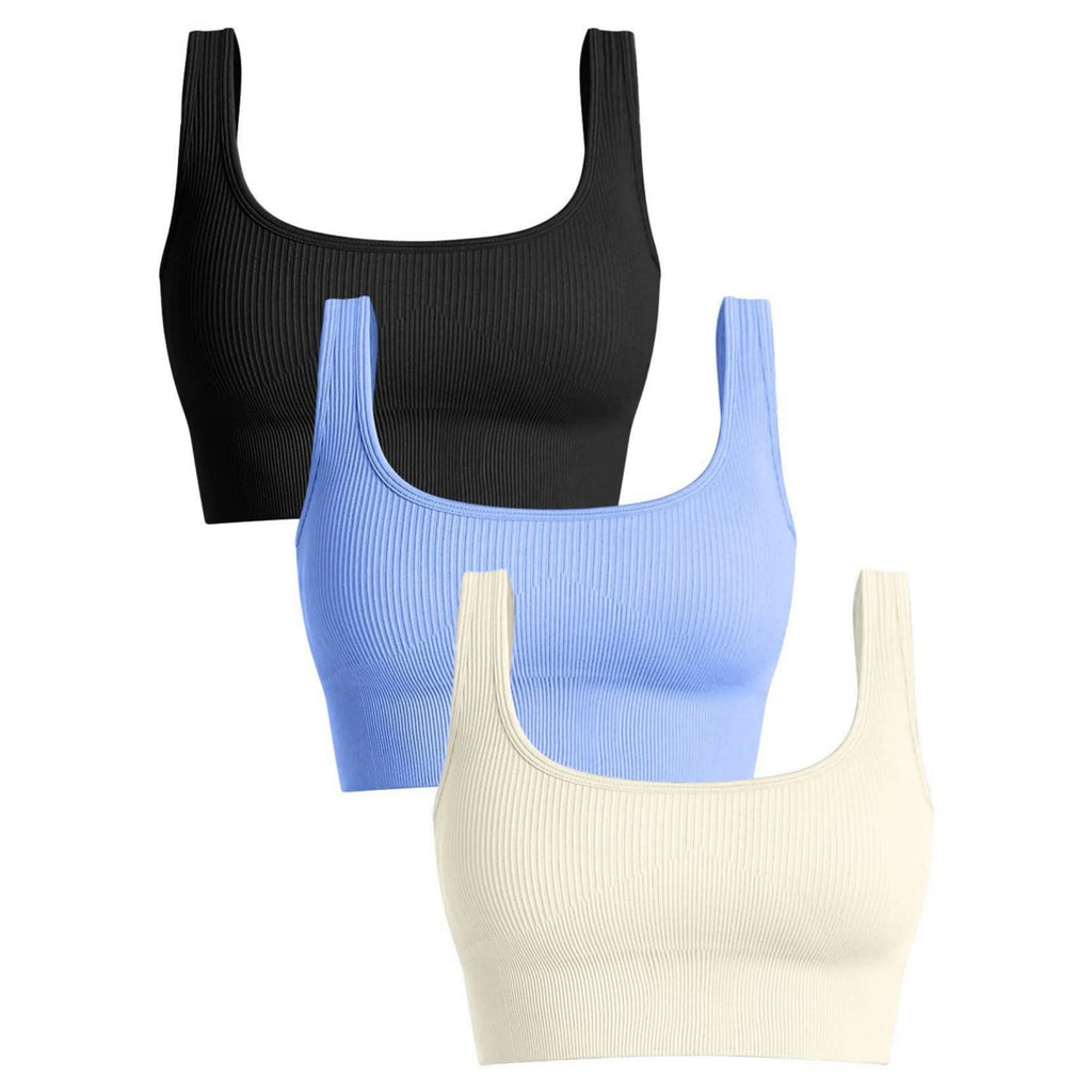 Women'S Ribbed Seamless Sports Bralettes,  High Stretch Knit Fabric, Solid Color, with Removable Pads for All Seasons