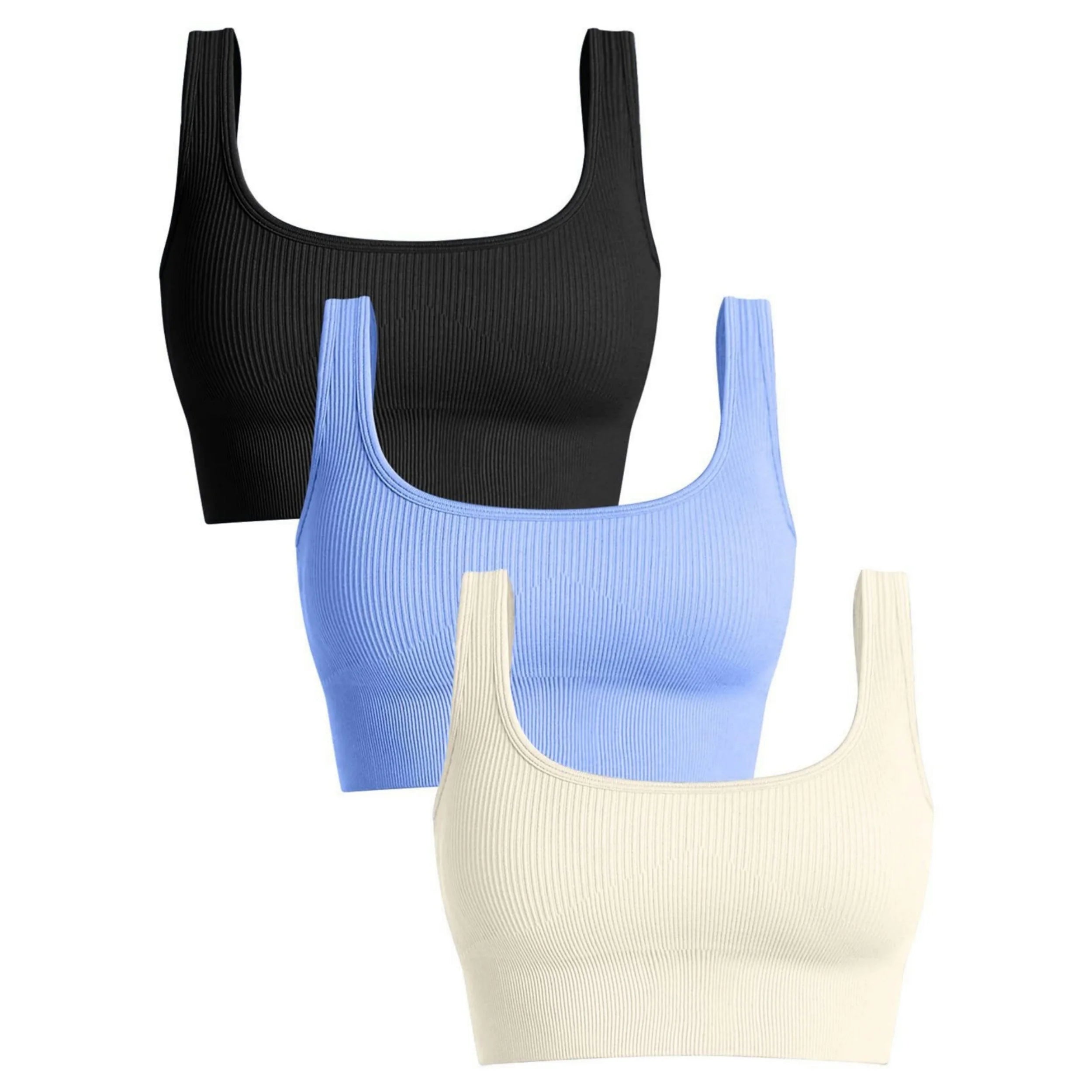 Women'S Ribbed Seamless Sports Bralettes,  High Stretch Knit Fabric, Solid Color, with Removable Pads for All Seasons