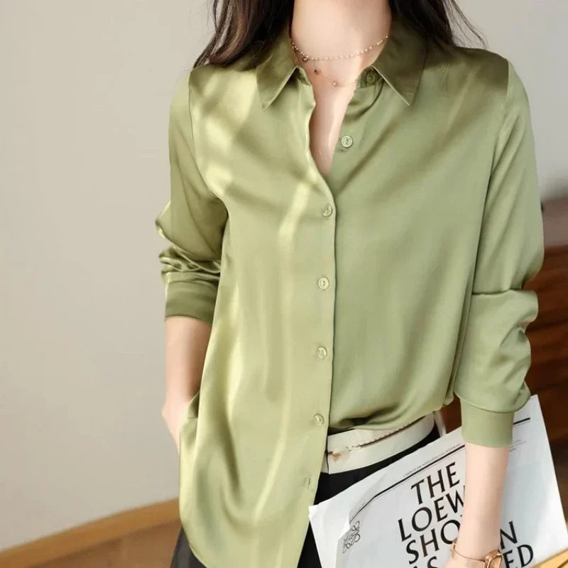 Satin Women's Shirt Blouses for Women Fashion 2024 Korean Style Womens Tops Office White Shirt Women OL Loose Elegant Clothing