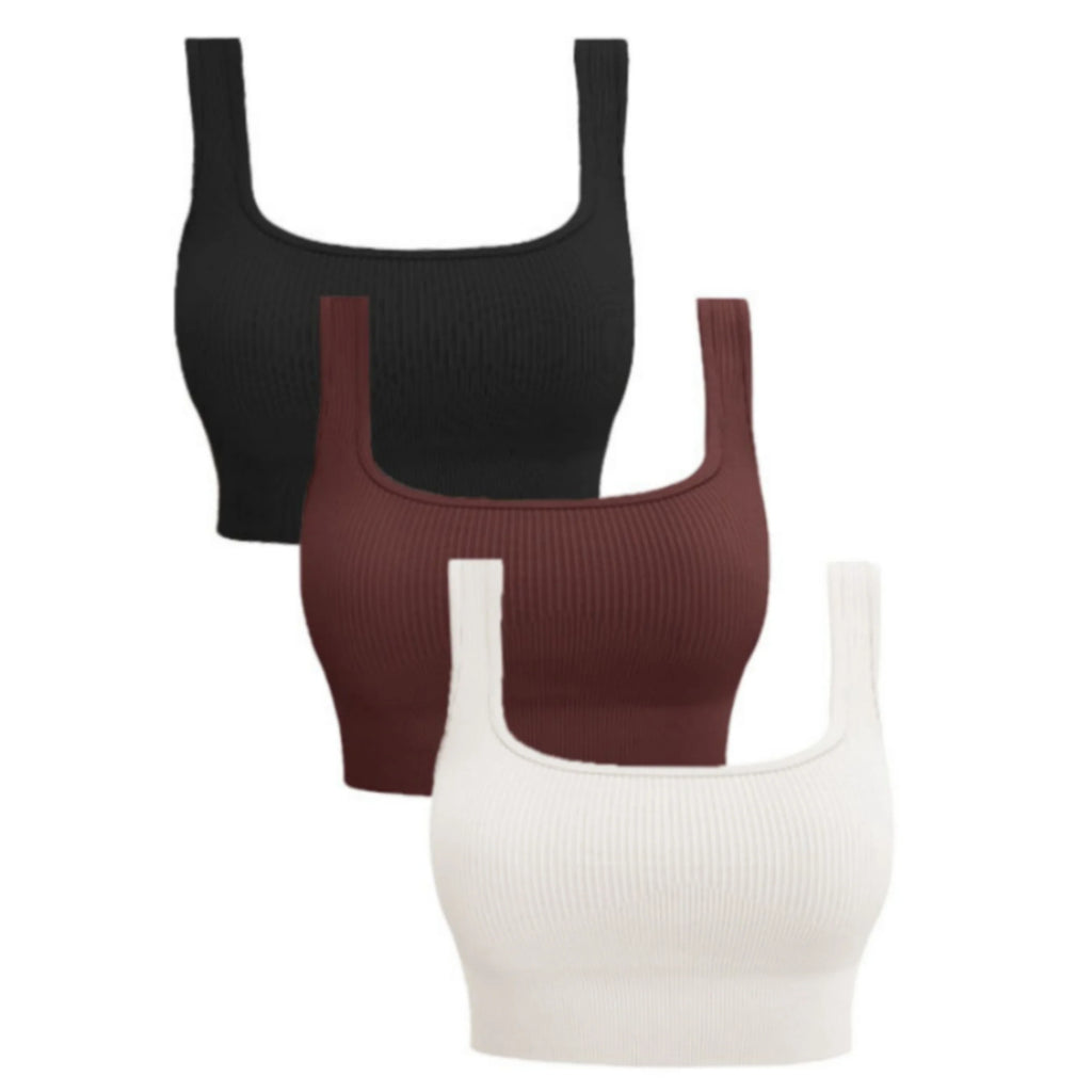 Women'S Ribbed Seamless Sports Bralettes,  High Stretch Knit Fabric, Solid Color, with Removable Pads for All Seasons