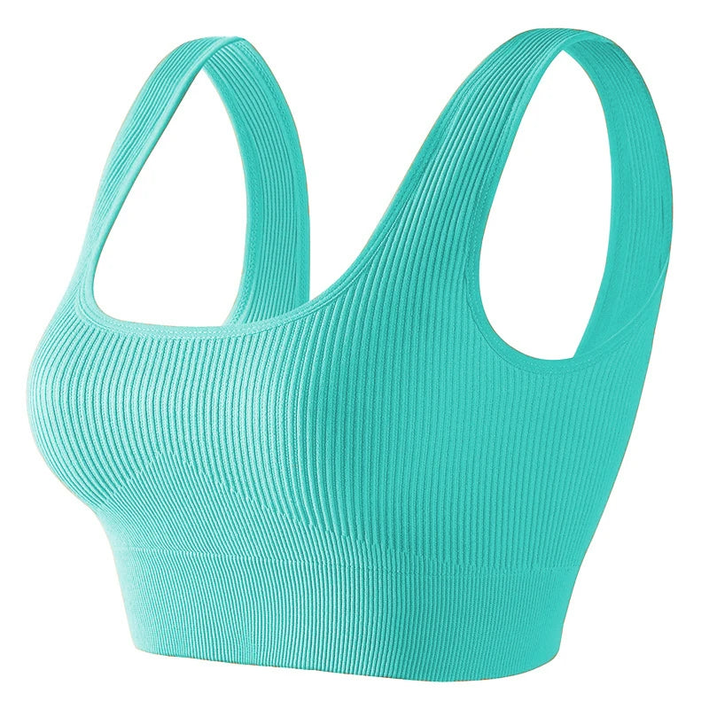Women'S Ribbed Seamless Sports Bralettes,  High Stretch Knit Fabric, Solid Color, with Removable Pads for All Seasons
