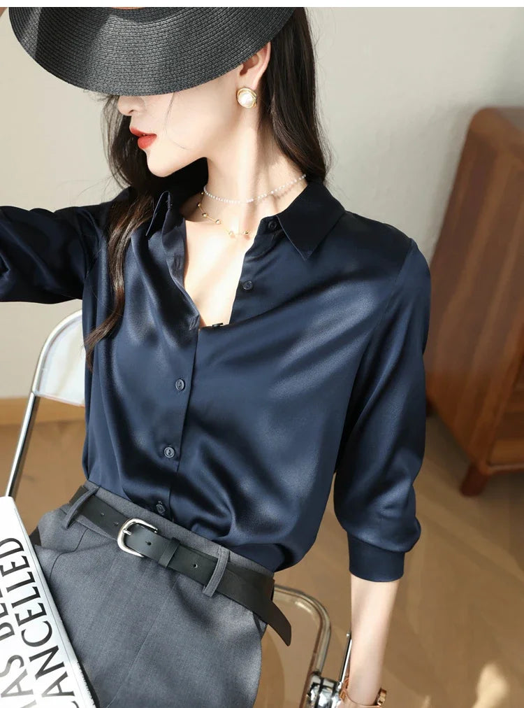 Satin Women's Shirt Blouses for Women Fashion 2024 Korean Style Womens Tops Office White Shirt Women OL Loose Elegant Clothing
