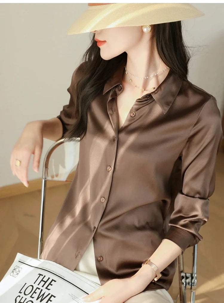 Satin Women's Shirt Blouses for Women Fashion 2024 Korean Style Womens Tops Office White Shirt Women OL Loose Elegant Clothing