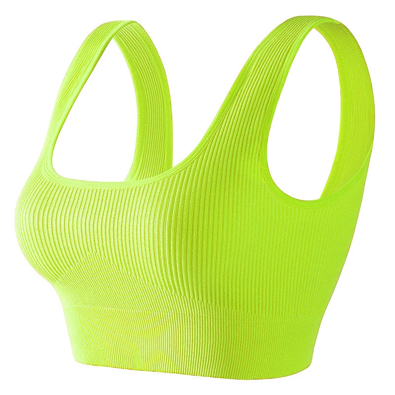 Women'S Ribbed Seamless Sports Bralettes,  High Stretch Knit Fabric, Solid Color, with Removable Pads for All Seasons