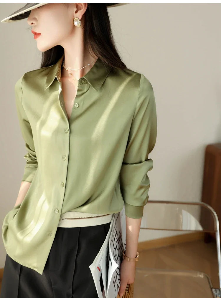 Satin Women's Shirt Blouses for Women Fashion 2024 Korean Style Womens Tops Office White Shirt Women OL Loose Elegant Clothing