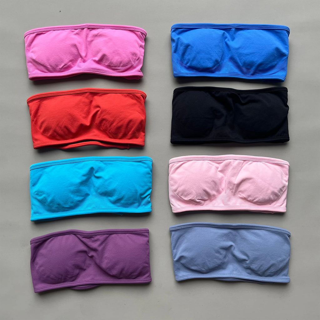 NO LOGO Backless Bandeau Sports Bra Gym Women Top Crop Tube Yoga Tops Halter Sports Seamless Bras Scrunch Workout Yoga Tank