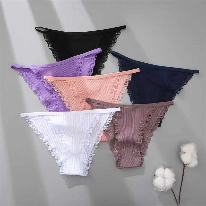 FINETOO Women's Cotton Panties 3Pcs/set Lace Briefs S-XL Comfortable Underwear Ladies Cotton Underpants Soft Panty Intimates New