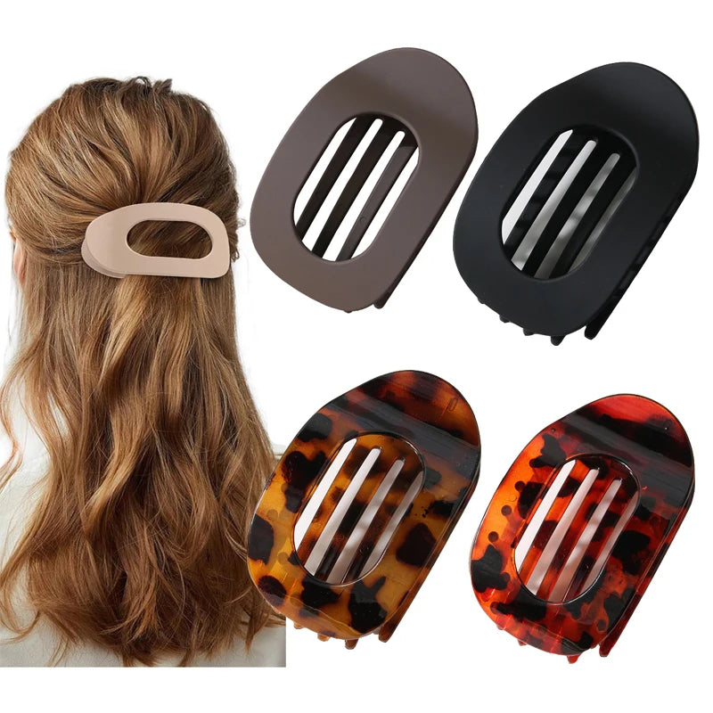 Fashion Oval Flat Hair Clips for Women New Design Leopard Large Flat Round Claw Clip French Hair Clips Trendy Hair Accessories