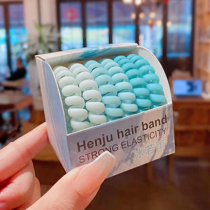 6Pcs New Fashion Gradient Color Telephone Wire Elastic Hair Band Spiral Cord Rubber Band Hair Tie Stretch Hair Bands Scrunchies