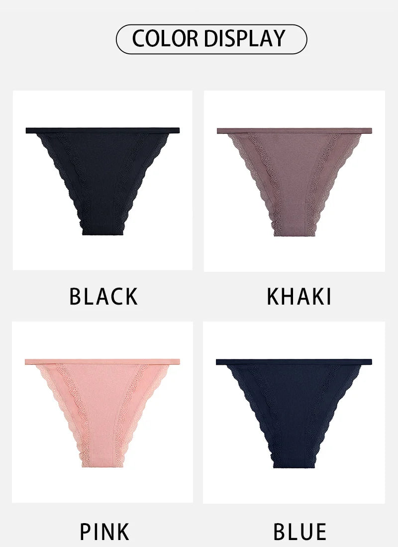 FINETOO Women's Cotton Panties 3Pcs/set Lace Briefs S-XL Comfortable Underwear Ladies Cotton Underpants Soft Panty Intimates New