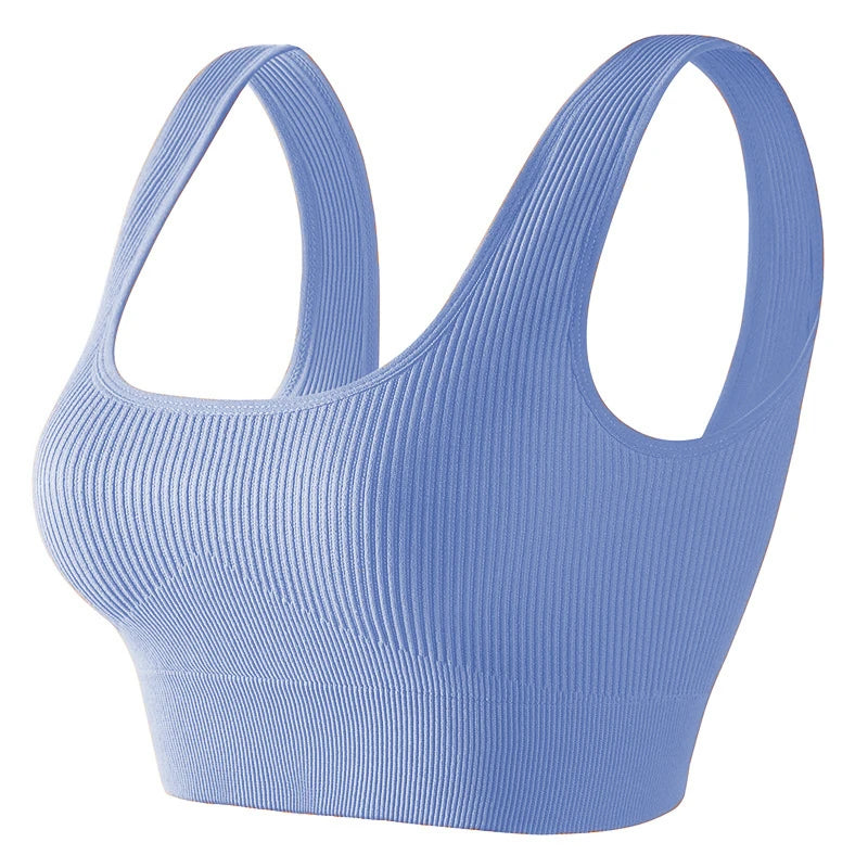 Women'S Ribbed Seamless Sports Bralettes,  High Stretch Knit Fabric, Solid Color, with Removable Pads for All Seasons