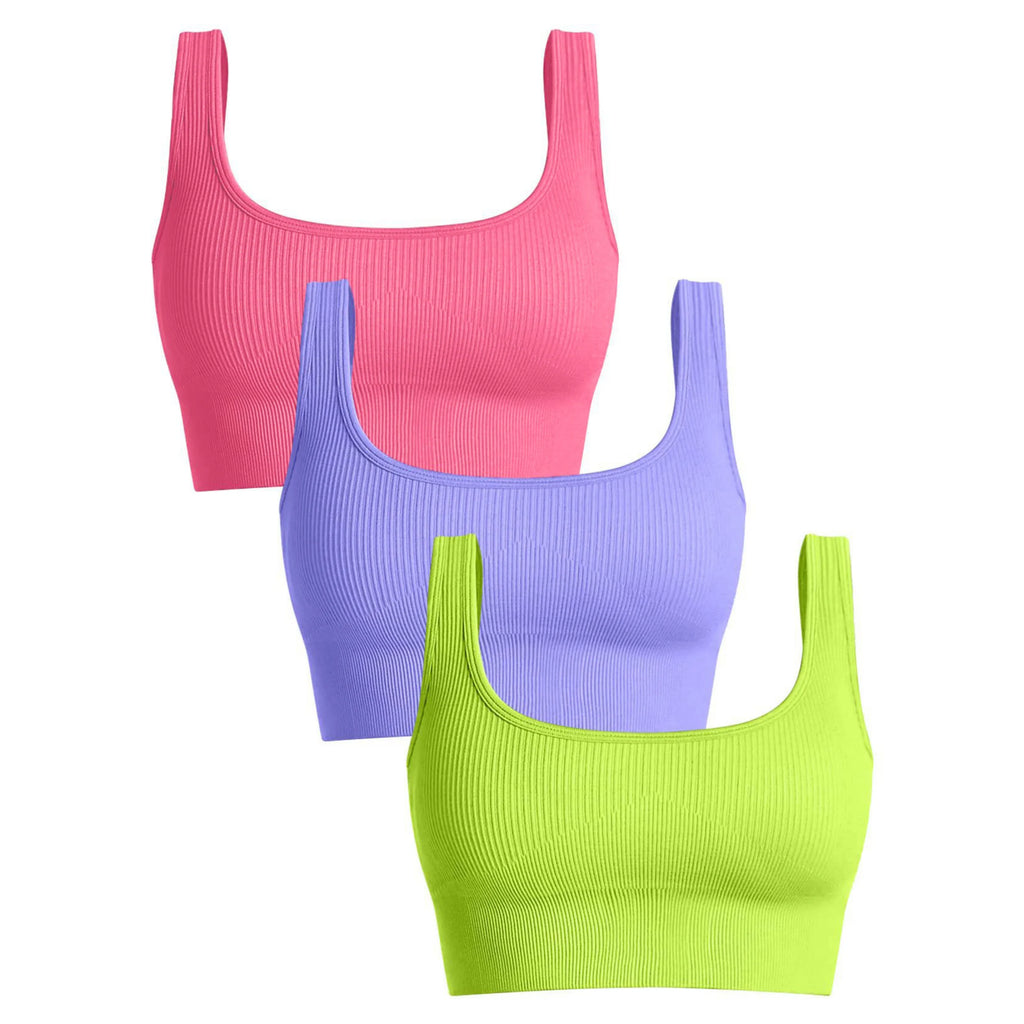 Women'S Ribbed Seamless Sports Bralettes,  High Stretch Knit Fabric, Solid Color, with Removable Pads for All Seasons