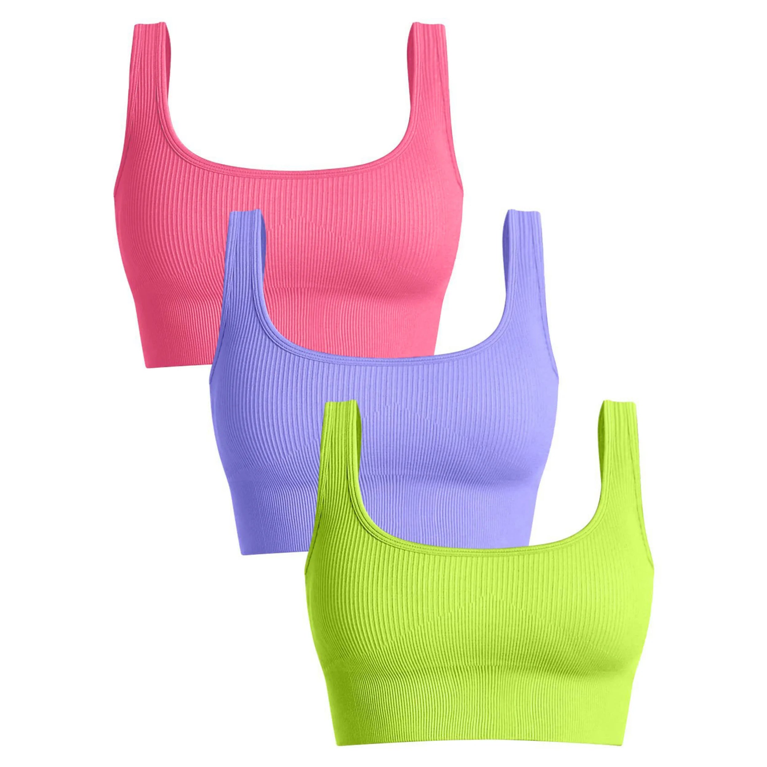 Women'S Ribbed Seamless Sports Bralettes,  High Stretch Knit Fabric, Solid Color, with Removable Pads for All Seasons